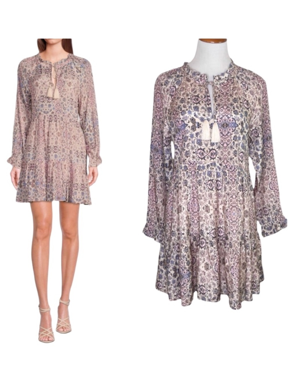 Roller Rabbit Odilla Janni Dress Size Small Lilac Multi Long Sleeve Bohemian